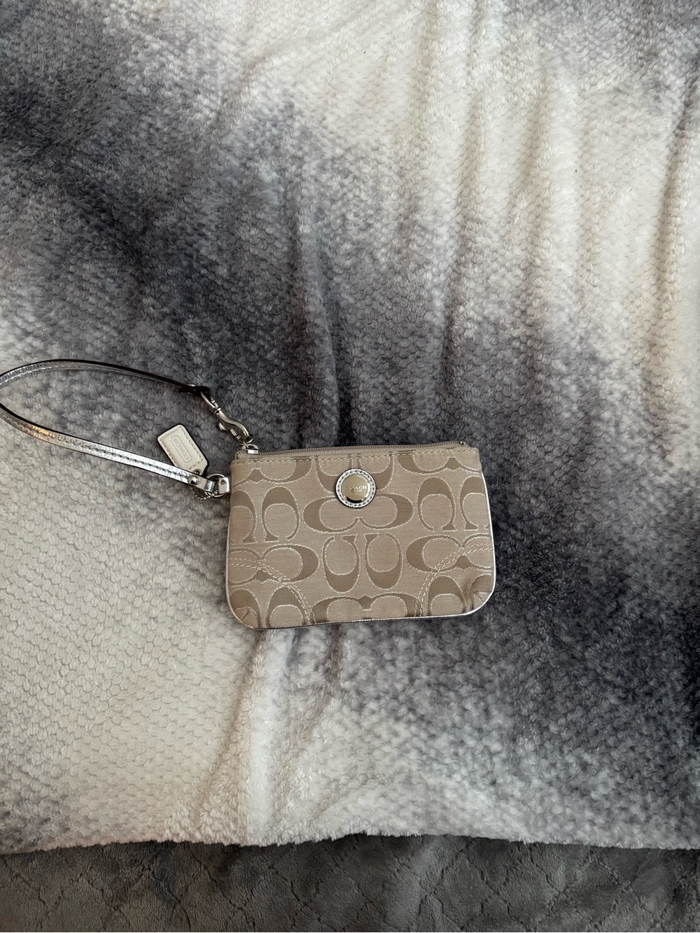 Coach Beige Signature Card Holder Wristlet